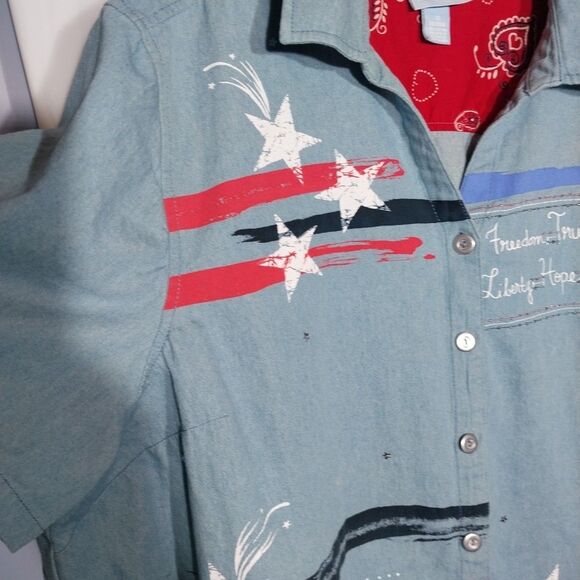 Liz & Me Button Up Shirt 3X Denim Blue Americana Stars Stripes Beaded Sequins - Picture 4 of 12